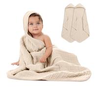 Comfy Cubs Baby Hooded Towel 2-Pack, Large 81cm x 81cm - 6-Layer, Soft, Durable & Absorbent Baby Bath Towel - 100% Muslin Cotton Bathing Products for Babies, Toddlers & Kids - Sand
