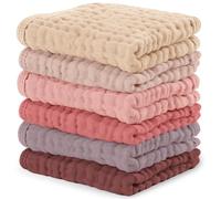 Comfy Cubs Muslin Cloths for Baby Pack of 6 - Soft 6-Layer Cotton for Delicate Skin - 25 x 25 cm Large Size - Absorbent, Durable, Gentle Wash Cloth for Newborns and Toddlers - Multi Girl