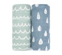 Comfy Cubs Muslin Swaddle Blankets Pack of 2-119 x 119 cm, Soft Cotton Baby Blanket Set, Large Swaddling Wraps for Newborns - Self-Soothing Baby Swaddle - Rain & Doodle