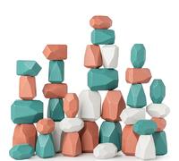Comfy Cubs Wooden Stacking Rocks 36 Pieces, 36 Months+, Educational Stacking Stones Toddler Toys - Giftable Wooden Blocks Promotes Imagination, Balance and Fine Motor Skills, Dino Pack
