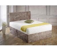 Comfy Deluxe 4Ft6 Double Brown Crushed Velvet Divan Bed Set With Memory Mattress And Headboard 2 Drawers Same Side