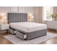 Comfy Deluxe 9 Panel Grey Suede 2Ft6 Small Single Bed Set With Orthopaedic Mattress And Headboard 2 Drawers