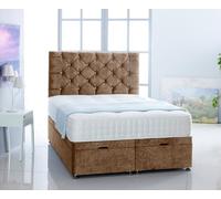 Comfy Deluxe Beige Naples Velvet Foot Lift Ottoman Bed With Memory Spring Mattress And Headboard 2Ft6 Small Single