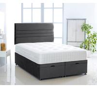 Comfy Deluxe Black Plush Foot Lift Ottoman Bed With Memory Spring Mattress And Horizontal Headboard 4.0Ft Small Double