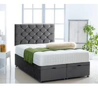 Comfy Deluxe Black Plush Foot Lift Ottoman Bed With Memory Spring Mattress And Studded Headboard 2Ft6 Small Single