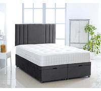 Comfy Deluxe Black Plush Foot Lift Ottoman Bed With Memory Spring Mattress And Vertical Headboard 6.0 Ft Super King
