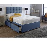 Comfy Deluxe Blue Linen 2Ft6 Small Single Divan Bed Set Headboard With Mattress - 2 Drawers Same Side