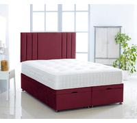 Comfy Deluxe Burgundy Plush Foot Lift Ottoman Bed With Memory Spring Mattress And Vertical Headboard 2Ft6 Small Single