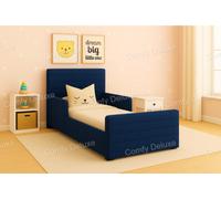 Comfy Deluxe Children Blue Plush Velvet 3Ft Single Horizontal Line Kiddies Bed Frame Only