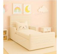 Comfy Deluxe Children Cream Plush Velvet 3Ft Single Horizontal Line Kiddies Bed Frame Only