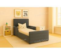 Comfy Deluxe Children Grey Plush Velvet 3Ft Single Horizontal Line Kiddies Bed Frame Only