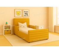 Comfy Deluxe Children Mustard Plush Velvet 4Ft Small Double Horizontal Line Kiddies Bed Frame Only