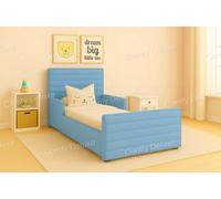 Comfy Deluxe Children Sky Blue Plush Velvet 3Ft Single Horizontal Line Kiddies Bed Frame Only