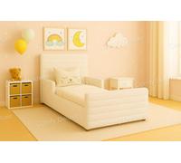 Comfy Deluxe Children White Plush Velvet 3Ft Single Horizontal Line Kiddies Bed Frame Only