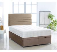 Comfy Deluxe Coffee Plush Foot Lift Ottoman Bed With Memory Spring Mattress And Horizontal Headboard 4.0Ft Small Double