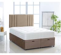 Comfy Deluxe Coffee Plush Foot Lift Ottoman Bed With Memory Spring Mattress And Vertical Headboard 2Ft6 Small Single