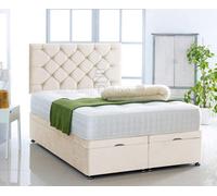 Comfy Deluxe Cream Plush Foot Lift Ottoman Bed With Memory Spring Mattress And Studded Headboard 2Ft6 Small Single