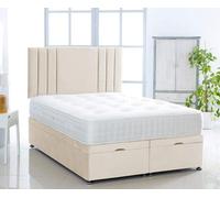 Comfy Deluxe Cream Plush Foot Lift Ottoman Bed With Memory Spring Mattress And Vertical Headboard 4.0Ft Small Double