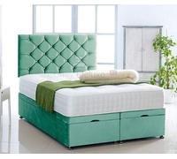 Comfy Deluxe Duck Egg Plush Foot Lift Ottoman Bed With Memory Spring Mattress And Studded Headboard 4.0Ft Small Double