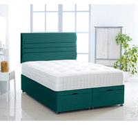 Comfy Deluxe Green Plush Foot Lift Ottoman Bed With Memory Spring Mattress And Horizontal Headboard 4.0Ft Small Double