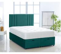 Comfy Deluxe Green Plush Foot Lift Ottoman Bed With Memory Spring Mattress And Vertical Headboard 2Ft6 Small Single