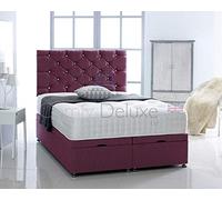 Comfy Deluxe LTD Chesterfield Ottoman Bed Base, 4FT6 Double, Plum | Chenille Fabric Storage Bed Frame, 26 Inch Headboard, Gas Lift Foot-End Opening, No Mattress Included, UK Made