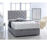 Comfy Deluxe LTD Chesterfield Ottoman Bed Base - 5FT King Size, Silver | Chenille Fabric Divan Storage Bed Frame with 26 Inch Headboard | Gas Lift Foot-End Opening | No Mattress Included | UK Made