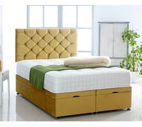 Comfy Deluxe Mustard Plush Foot Lift Ottoman Bed With Memory Spring Mattress And Studded Headboard 4.0Ft Small Double