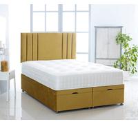 Comfy Deluxe Mustard Plush Foot Lift Ottoman Bed With Memory Spring Mattress And Vertical Headboard 2Ft6 Small Single
