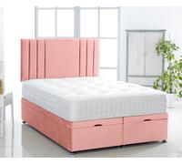 Comfy Deluxe Pink Plush Foot Lift Ottoman Bed With Memory Spring Mattress And Vertical Headboard 4.0Ft Small Double