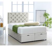 Comfy Deluxe Silver Plush Foot Lift Ottoman Bed With Memory Spring Mattress And Chesterfield Headboard 6.0 Ft Super King