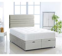 Comfy Deluxe Silver Plush Foot Lift Ottoman Bed With Memory Spring Mattress And Horizontal Headboard 4.0Ft Small Double