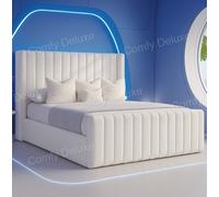 Comfy Deluxe White Lumicloud Wing Plush 3Ft Single Bed Frame With 54Inch Headboard Solid Base