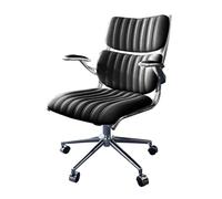 Comfy Desk Chair Ergonomic Office Chair Lumbar Support, Leather Computer Chair with Wheels, Tilt Function, Swivel Rolling for Home Office Working(Black)