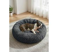 Comfy Donut Dog Bed Medium Washable - Anti Anxiety Stress Relief Calming Ped Bed - Luxury Warm Fluffy Improved Sleep Amazingly Cat Bed Cuddler - Plush Anti Slip Round Bottom Puppy Nest (L,Dark Gray)