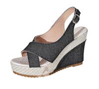 Comfy Extra Wide Fit Flatform Sandals for Women Women's Plus Size Platform Heel Thick Sandals with Fish Mouth Buckle Platform Heightening Black Sandal Heels Womens Hiking (Black,7)