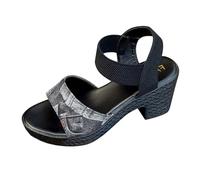 Comfy Extra Wide Fit Low Heel Shoes for Women Sandals For Women's Foreign Trade Plus Size Summer Item Sponge Cake Thick High Heels Thick Sole Solid Sandal Toe Tights Tan (Black,6.5)