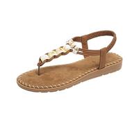 Comfy Flat Sandals for Women Beach Sandals Women's Beaded T Strap Colorful Gemstone Elastic Slingback Flat Ladies Black Size 5 With A Heel Sandels 3 (Khaki,6.5)