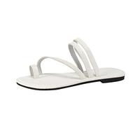 Comfy Flat Sandals for Women Black Sandals Ladies Fashion Summer Solid Leather Topped Flat Bottom Beach Slippers Sliders Womens Size 8 White Yellow Slippers Ladies (White,5.5)