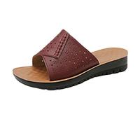 Comfy Flat Sandals for Women Comfortable Sandals Thick Bottom Slope And Fashion Outside Wearing Open Toed Square Head Cold Drags Women's Shoes Korean House Slippers for Toe Post Normal (Red,6)