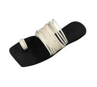 Comfy Flat Sandals for Women Sandals Size 6 Ladies Korean Version Of The foreign Trade Thin Strap Combination Of A Soft Leather Square Head Slippers Black Slippers Women Size 8 Womans (White, 5)