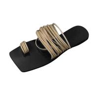 Comfy Flat Sandals for Women Sandals Size 6 Ladies Korean Version Of The foreign Trade Thin Strap Combination Of A Soft Leather Square Head Slippers Black Slippers Women Size 8 Womans (Khaki, 5.5)