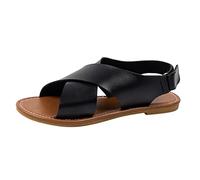 Comfy Flat Sandals for Women Womens Sandals Size 6 Ladies Summer Solid Color Leather Open Toe Flat Bottom Wide Fit White Women Shoes Size 5 Sandal (Black,6)