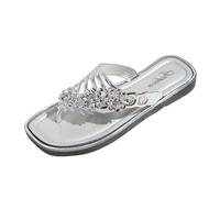 Comfy Flat Sandals for Women Womens Sandals Size 7 Women's Flops Outdoor Slippers Summer Flat Three Flowers With Shoes Beach Casual Slippers Sliders Size 4 Black (Silver,5.5)