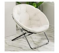 Comfy Folding Saucer Chair for Bedroom & Living Room - Portable Metal Moon Chair for Camping Outdoor & Reading - Round Cozy & Stylish (Color: White)