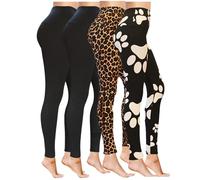COMFY FOREVER Buttery Soft Leggings for Women with Pockets Black Leggings Women Tummy Control, 1 Leopard - 1 Dog Paw - 2 Black, XXL