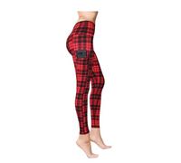 Comfy Forever Everyday Leggings for Women High Waist Tummy Control Ankle Length Sports Yoga Pants, Red Plaid 2 Pocket, 2XL