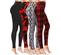 COMFY FOREVER High Waisted Leggings for Women - Soft Women’s Leggings in Capri, Full Lengths & Biker Shorts in 35 Colors, Black, Red Tie Die, Red Plaid, Snake, XXL