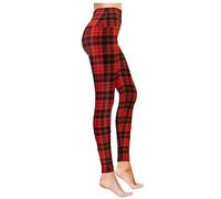 COMFY FOREVER Leggings for Women W/5' High Waist Tummy Control Ankle Length Pants, Red Plaid, Large-X-Large