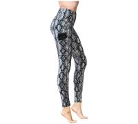 COMFY FOREVER Leggings for Women W/5' High Waist Tummy Control Ankle Length Pants, Snake, Small / Medium